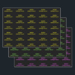 "MERRY CHRISTMAS!" in Nerdy Geeky Computer Text Wrapping Paper Sheet<br><div class="desc">This silly Christmas-themed wrapping paper design features the Christmas greeting "MERRY CHRISTMAS!" in various colors on a black background, in geeky / nerdy vintage computing style inspired text. Wrapping paper like this might be used when wrapping gifts being given to a computer programmer, a software developer, a database administrator, or...</div>