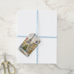 Merry Christmas in Paris Watercolor Eiffel Tower  Gift Tags