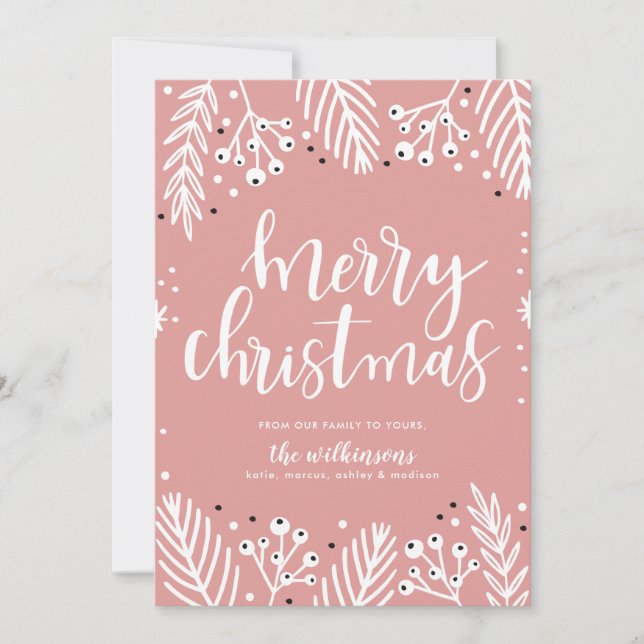 Merry Christmas in Pink Holiday Card (Front)