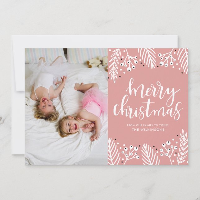 Merry Christmas in Pink Holiday Card (Front)