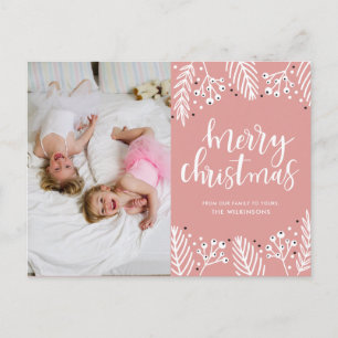 Merry Christmas in Pink Holiday Postcard