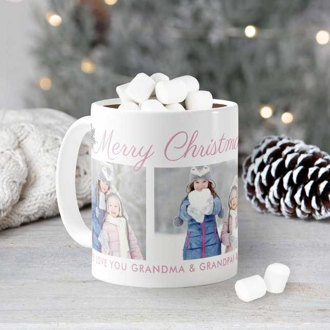 Merry Christmas in Pink Script Photo Collage Coffee Mug (Creator Uploaded)