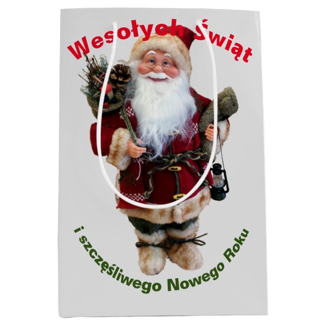 Merry Christmas in Polish Wesołych Świąt Custom Medium Gift Bag (Front)