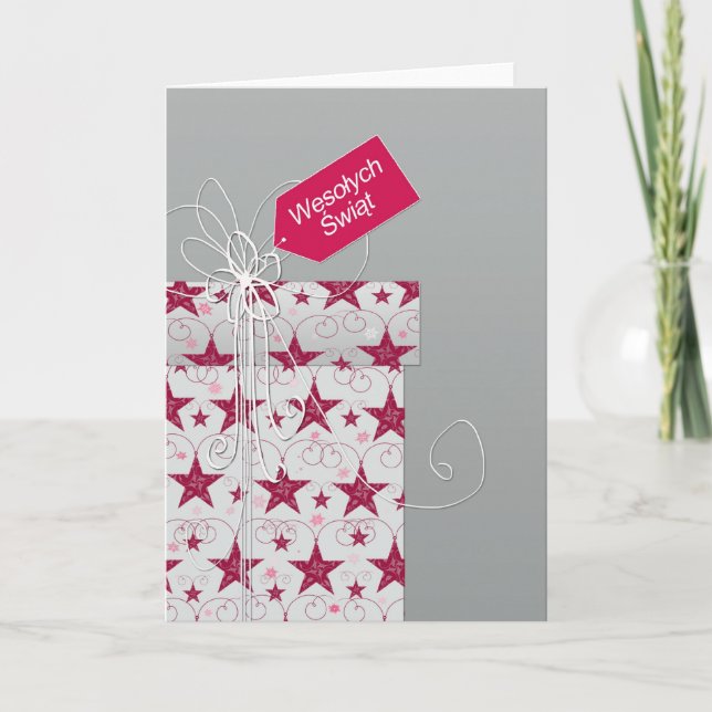 Merry Christmas in Polish, Wesołych Świąt, star Holiday Card (Front)