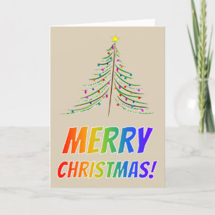 "MERRY CHRISTMAS!" in Rainbow Text + Artistic Tree Holiday Card