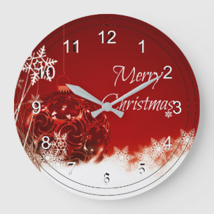 Merry Christmas in Red and White Large Clock