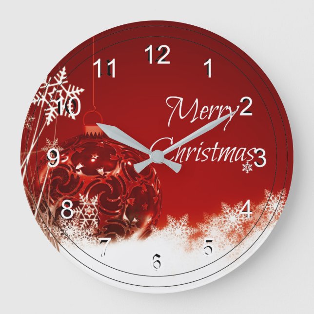 Merry Christmas in Red and White Large Clock (Front)