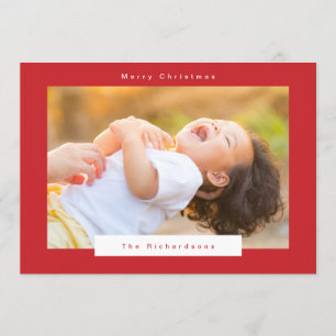 Merry Christmas in red and white text photo Holiday Card