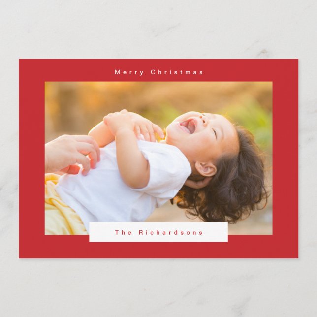 Merry Christmas in red and white text photo Holiday Card (Front)