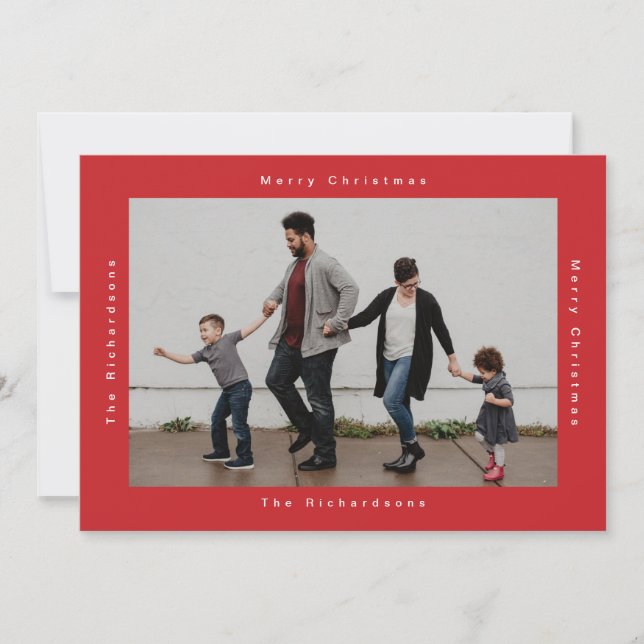 Merry Christmas in red and white text photo Holiday Card (Front)