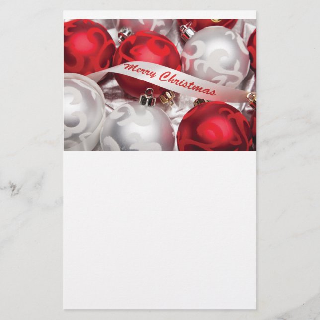 Merry Christmas in Red Silver White Stationery (Front)