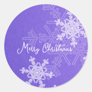 Merry Christmas Indigo White Snowflake Minimalist  Classic Round Sticker