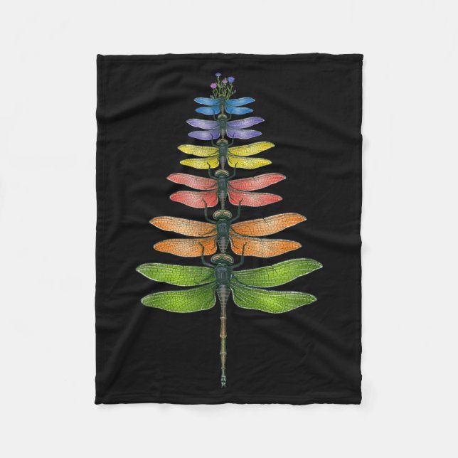 Merry Christmas Insect Dragonfly Xmas Tree  Fleece Blanket (Front)