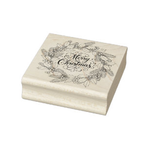 Merry Christmas inside Wreath for Rubber Stamp