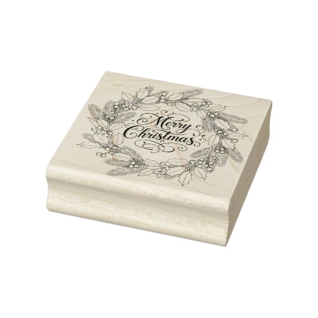 Merry Christmas inside Wreath for Rubber Stamp (Stamp)