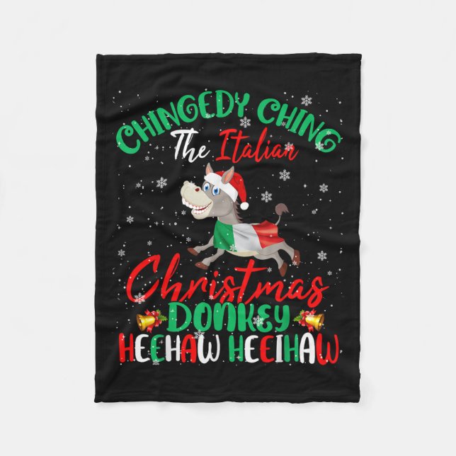 Merry Christmas Italian Funny Italian Santa Heehaw Fleece Blanket (Front)
