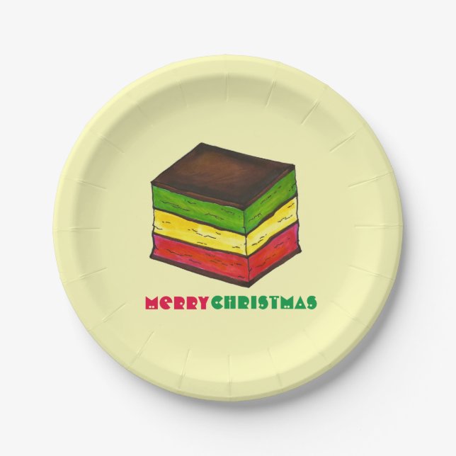 Merry Christmas Italian Rainbow Seven Layer Cookie Paper Plate (Front)