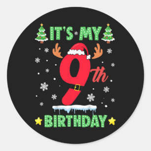 Merry Christmas It's My 9th Birthday Xmas Kids Classic Round Sticker