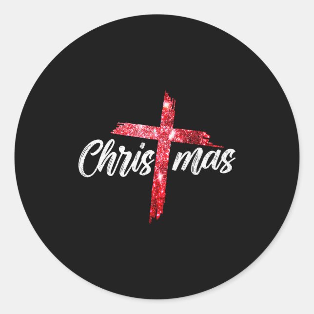 Merry Christmas Jesus Christian Cross Xmas Pajamas Classic Round Sticker (Front)