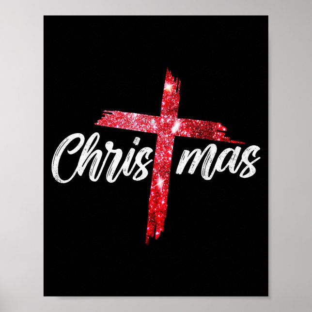 Merry Christmas Jesus Christian Cross Xmas Pajamas Poster (Front)