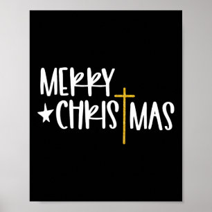 Merry Christmas Jesus Cross Christian Religious Fa Poster