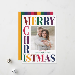 Merry Christmas Jewel Tone Typography Square Photo Holiday Card