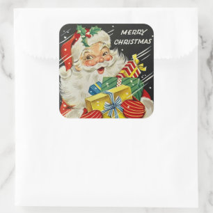 Merry Christmas Jolly Santa Claus with Gifts Large Square Sticker