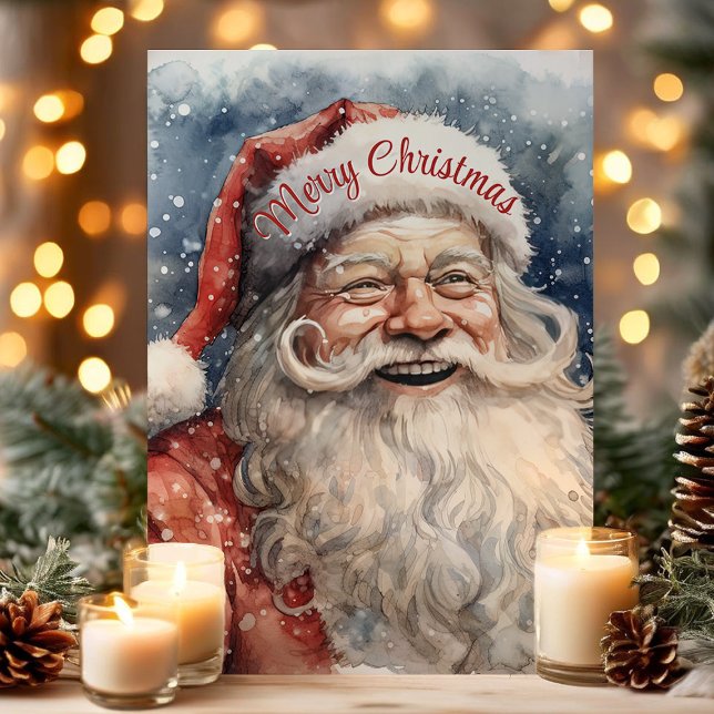 Merry Christmas Jolly Watercolor Santa Claus Holiday Card (Creator Uploaded)