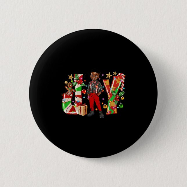 Merry Christmas Joy Afro Black Boy African America 6 Cm Round Badge (Front)