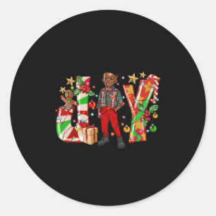 Merry Christmas Joy Afro Black Boy African America Classic Round Sticker