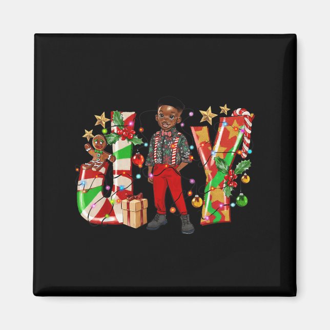 Merry Christmas Joy Afro Black Boy African America Magnet (Front)