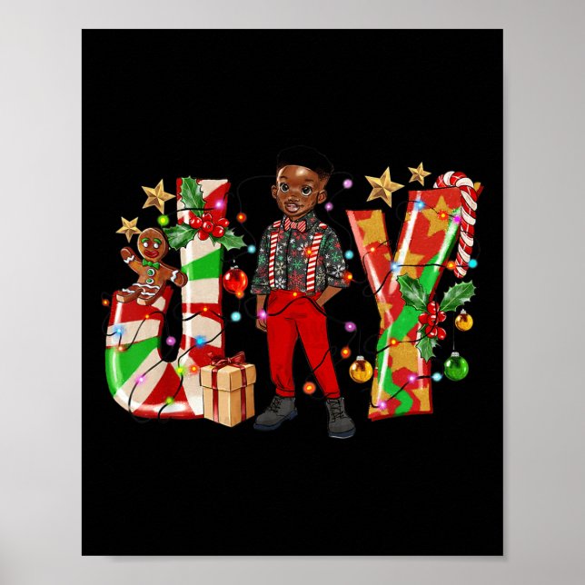 Merry Christmas Joy Afro Black Boy African America Poster (Front)