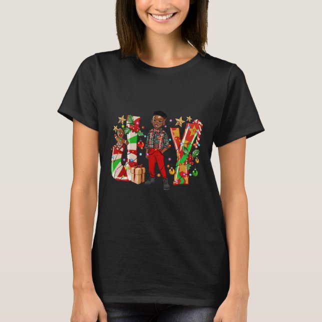 Merry Christmas Joy Afro Black Boy African America T-Shirt (Front)