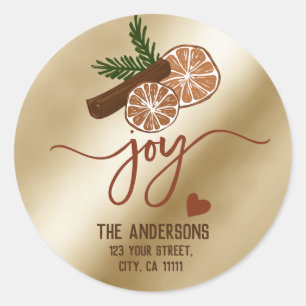 Merry Christmas Joy Cinnamon Rustic Typography Classic Round Sticker