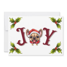 Merry Christmas Joy Cute French Bulldog holly