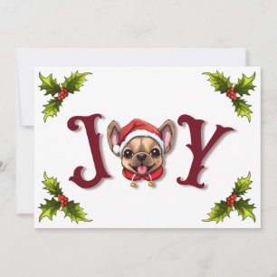 Merry Christmas Joy Cute French Bulldog holly Holiday Card
