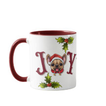 Merry Christmas Joy Cute French Bulldog holly