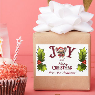 Merry Christmas Joy Cute French Bulldog holly  Rectangular Sticker