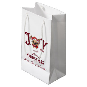 Merry Christmas Joy Cute French Bulldog holly  Small Gift Bag