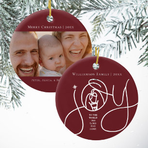 Merry Christmas Joy Nativity Family Keepsake Photo Ceramic Tree Decoration