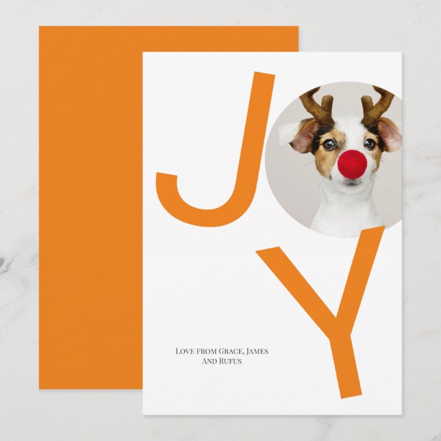 Merry Christmas Joy Orange Photo Card (Front/Back)