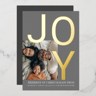 Merry Christmas Joy Personalised Photo Foil Holiday Card