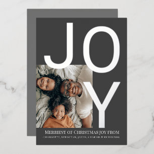 Merry Christmas Joy Personalised Photo Foil Holiday Card
