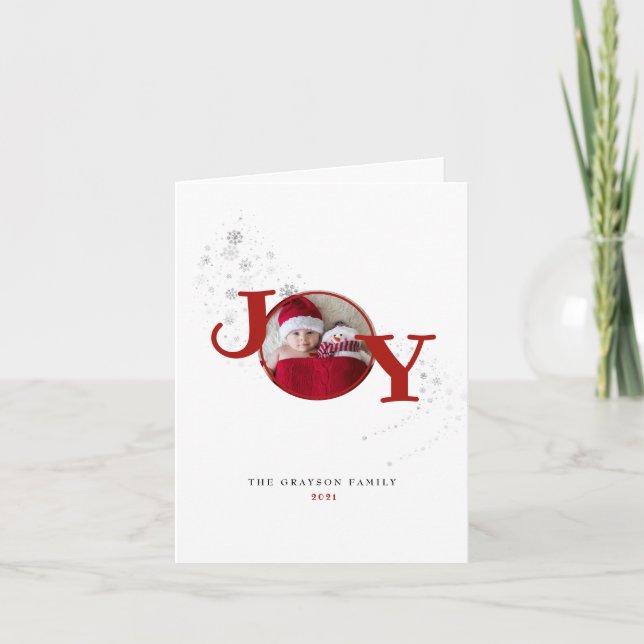 Merry Christmas Joy Photo Snowflakes Holiday Card  (Front)