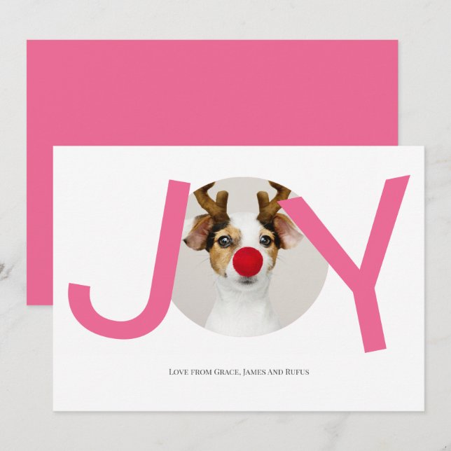 Merry Christmas Joy Pink Photo Card (Front/Back)