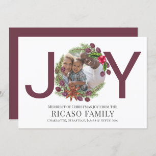 Merry Christmas Joy Plum Wreath Photo Card