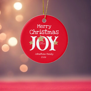 Merry Christmas Joy Simple Elegant Red Ceramic Tree Decoration