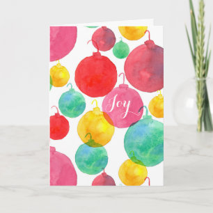 Merry Christmas Joy Watercolor Ornaments Holiday Card