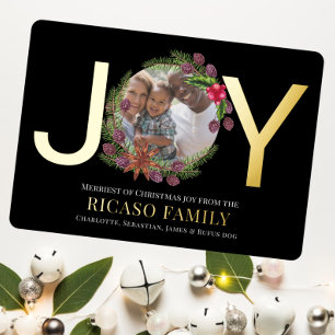 Merry Christmas Joy Wreath Photo Card
