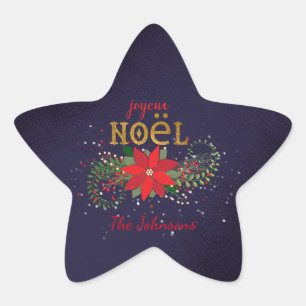 Merry Christmas Joyeux Noel Star Navy French Star Sticker